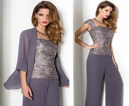 Drie stukken moeder van de bruid jurken met jas Moeder van de bruid pant Suits goedkoop plus size moederjurken4306065