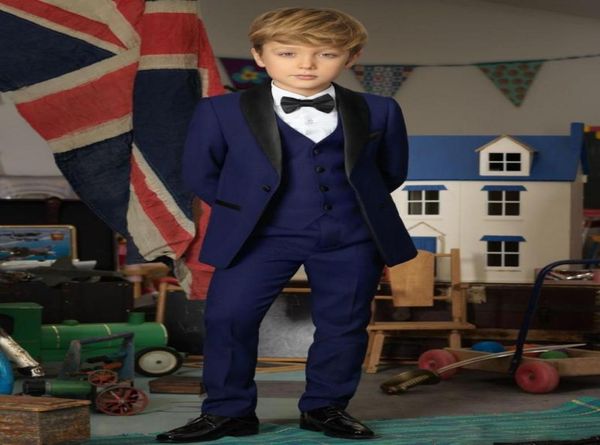 Trois pièces de mariage garçon Tuxedos col châle un bouton garçon vêtements de cérémonie costume pour enfants pour la fête de bal bleu marine costume pour adolescents sur mesure 4137281
