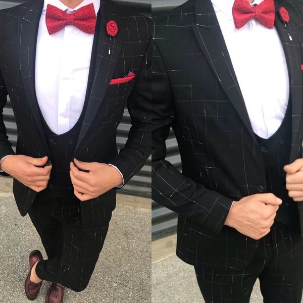 Trois pièces de smoking de mariage sur mesure pour hommes d'affaires avec paillettes en mélange de laine, coupe classique, veste de mariage pour homme d'honneur, pantalon gilet