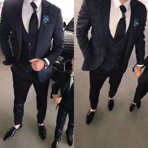 Trois pièces de mariage Tuxedos de haute qualité Blazer Slim Fit Hommes Costumes Un Bouton Peaked Revers Groom Wear Groomsman Mariage Veste Gilet Pantalon