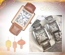 Trois broches quartz horloge montres femmes hommes sous-cadran travail date automatique série de réservoir populaire cadran romain carré caractéristique belle montre-bracelet d'affaires reloj