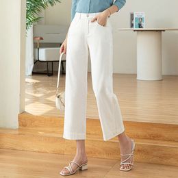 Jean blanc à trois épreuves pour femme, pantalon d'été à jambe large, surdimensionné, pantalon quart de longueur, petite stature, pantalon droit, style mince