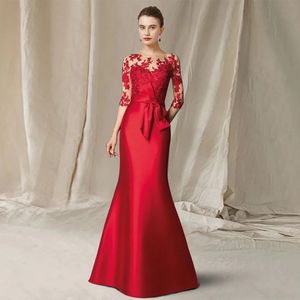 Trois quarts rouge mère de robe de mariée pour les femmes 2024 nouvelle sirène haute qualité Scoop satin robes de soirée de mariage Robe de soirée Femme