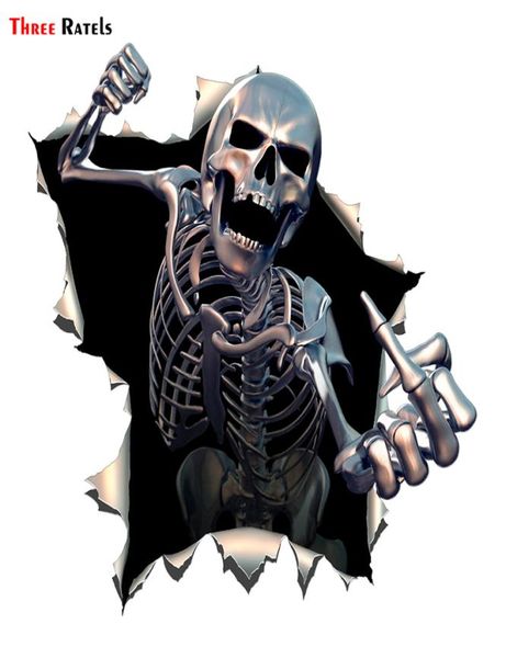 Three Ratels ALWW20213 15x15cm metal enojado esqueleto cráneo con barba Premium divertido auto calcomanías car3103398