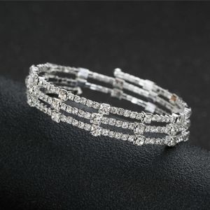 Bracelet incrusté de strass à trois rangées, double couche, manchette ouverte, bracelet extensible réglable pour les meilleures amies sœurs FS99 Q0719