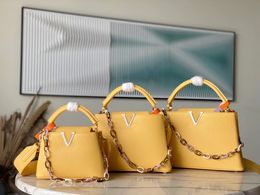 Drie maten luxe ontwerpers tassen voor vrouwen echte lederen mode socialite flap handtassen spiegelkwaliteit klassieke schouderschouder cross-body tas in gele kleur met doos