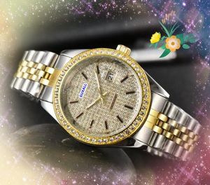 Drie Stiches Busines Casual Men Women kijken Auto Day Date Time Quartz Clock Roestvrij staal Band President Generous Diamonds Ring Dot Shiny Starry Watches Gifts