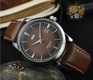 Drie stiches goede mooi uitziende busines Casual Men kijken automatisch datum tijdtafel lederen riem quartz klok zakelijke keten president royale armband horloges cadeaus