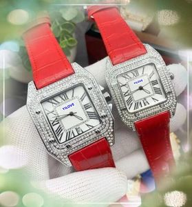 Trois stiches carrées romaines simples cadran montre les hommes femmes quartz motion de batterie horloge bleu rouge noir vache en cuir diamants sonnez beaux cadeaux de bracelet beaux cadeaux