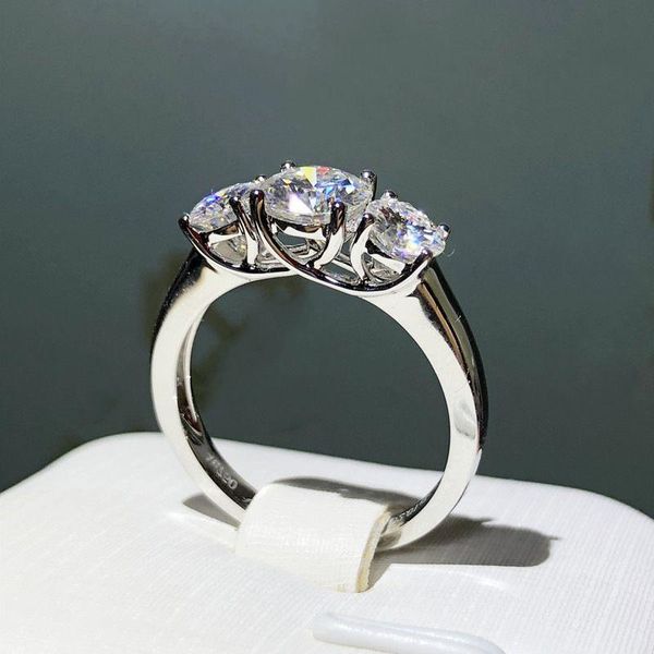 Ring diamant de Three Stone Lab 925 Anneaux de mariage en argent sterling pour femmes Bridal Fine Jewelry Party Gift Shtcp