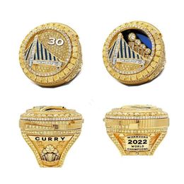 Tres anillos de piedra 2022 Curry Basketball Warriors Team Championship Ring con caja de presentación de madera Recuerdo Hombres Fan Regalo Joyería Drop de Dhudx