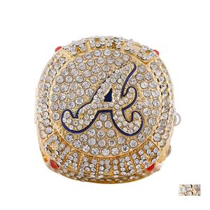 Three Stone Rings 7 Nom du joueur Soler Man Albies 2021 2022 World Series Baseball Braves Team Championship Ring avec affichage en bois B Dhnlq