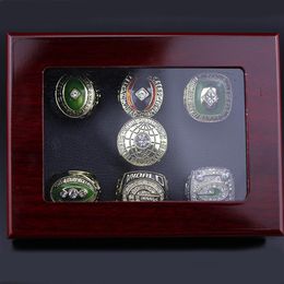 Trois anneaux en pierre 7 pièces 1961 1962 1965 1966 1967 1996 2010 Bague de championnat Packer avec vitrine de collection 279Q