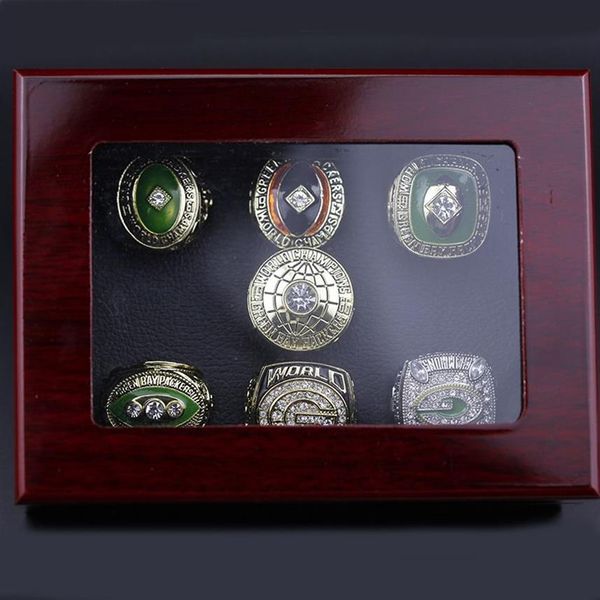 Trois anneaux en pierre 7 pièces 1961 1962 1965 1966 1967 1996 2010 bague de championnat Packer avec vitrine de collectionneurs309u