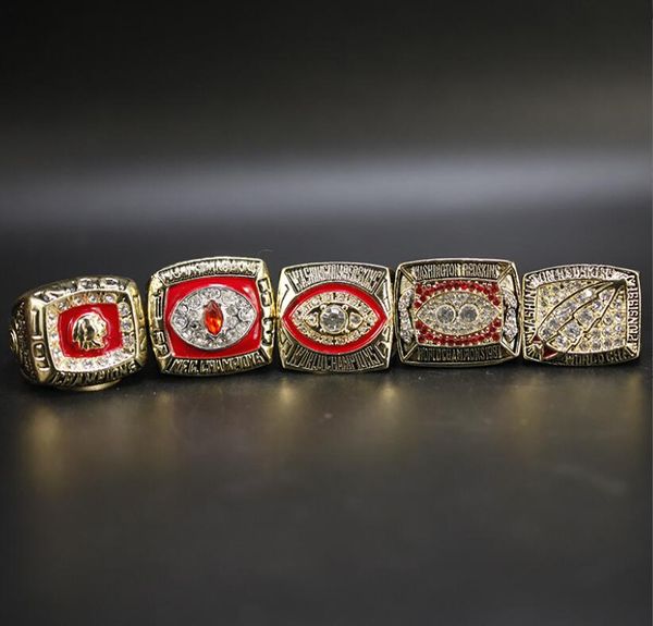 Tres anillos de piedra de alta calidad 5 piezas 1972 1982 1983 1987 1991 Conjunto de anillos del campeonato de fútbol de Washington Fans Tamaño de EE. UU. 11 Entrega de gota Dh2Wj