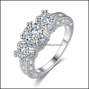 Drie stenen ringen sieraden luxe cubic zirkonia edelsteen cz goud sier vergulde bruiloft diamant ring voor dames dames verlovingsdaling levering