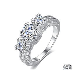 Tres anillos de piedra de lujo Cubic Zirconia Gemstone Cz Gold Sier Plated Wedding Diamond Ring para mujeres Ladies Compromiso Joyería Drop De Otzia