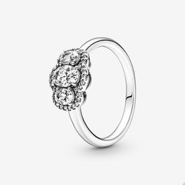 Three Stone Vintage Ring voor Pandora Authentieke Sterling Silver Party Rings Set Designer Sieraden voor vrouwen Girls Crystal Diamond Wedding Ring met originele doos