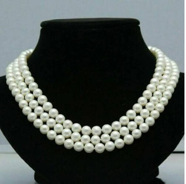 Collar de perla blanca AAA de tres hilos AAA 89 mm con hebilla de oro de 18 