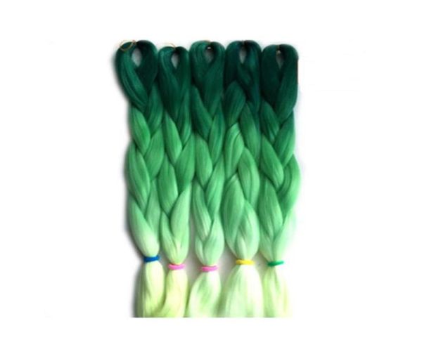 Tres tonos de color verde Ombre trenzado de cabello Xpression Kanekalon fibra de alta temperatura trenzas de ganchillo extensiones de cabello 24 pulgadas 100g9800712