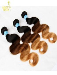 Extensions de cheveux humains vierges péruviens trois tons ombrés 1B427 3 tons ombrés brun blond péruvien vague de corps tissage de cheveux humains Bun9371520