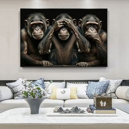 Trois singes sages portrait art affiche imprimé toile peinture animal wall art image pour salon décor intérieur cuadros