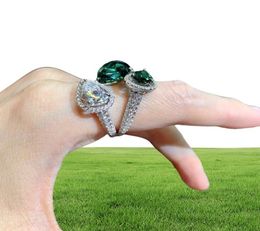 THREESTONE RING RING Water Drop Emerald CZ 925 Sterling Silver Party Bands Bands For Women Promise Bielry d'anniversaire 3574218