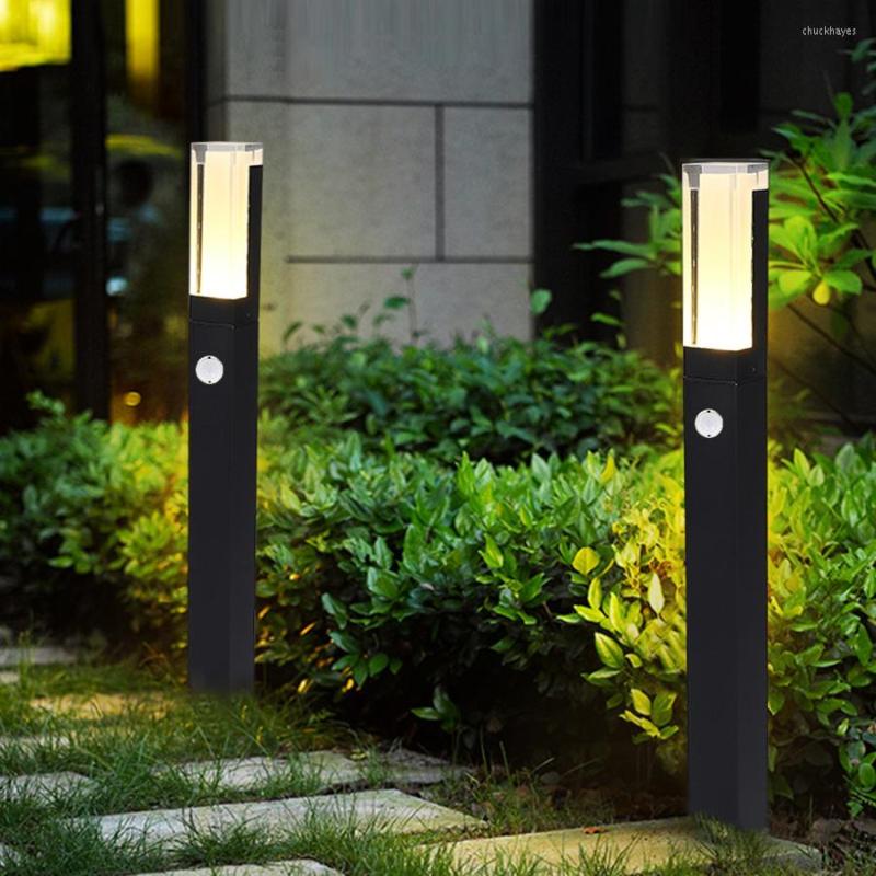 Thrisdar Acrylic Outdoor Human Body Motion Sensor Pathway Lawn Post Light Aluminum Bollard Garden Villa Pillar