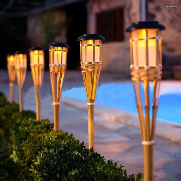 Thrisdar Handcraft Bamboo Solar Garden Lawn Light Patio Landscape Tiki Torch Pathway Bolardo