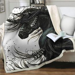 Couverture à jeter avec chevaux au galop, couvre-lit en peluche imprimé en 3D pour enfants, Sherpa, housse de couette pour canapé de maison, couverture polaire 268y