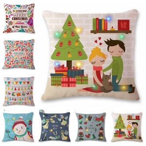 Coussin De Noël Oreillers Cas LED Lumières Housse De Coussin Lin Carré Couvre Taie D'oreiller Décoratif Nursery Room Decor 7 Desig CZYQ6470