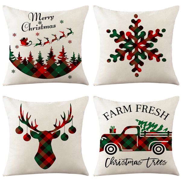 Couvre-oreillers à lancer 18 x 18 pouces de Noël de Noël à plaid noir rouge couvre-oreiller décoratif coussin de snowflake oreiller coussin d'oreiller pour canapé canapé
