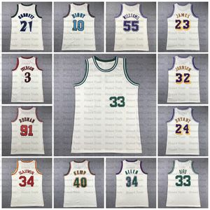 retour en arrière 34 ALLEN 3 Allen Iverson Maillots de basket-ball rétro 40 Shawn Kemp 33 Larry Bird Johnson JAMES Jason Williams Mike Bibby Cream Maillots rétro