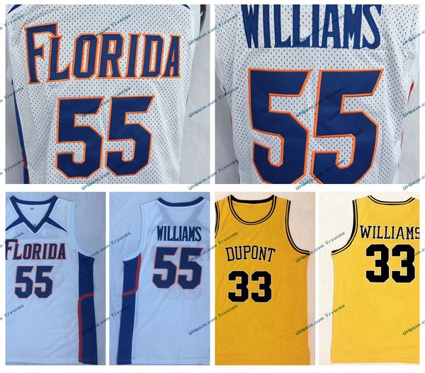 Camisetas de baloncesto de la NCAA para hombre 55 White Chocolate Jason Williams College Jersey cosido DuPont High School Yellow 33 Camisetas S-XXL