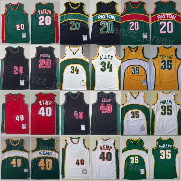 Throwback Basketball Rétro Shawn Kemp Jersey 40 Gary Payton 20 Kevin Durant 35 Vintage Tout Cousu Pur Coton Respirant Broderie Homme Top Qualité En Vente