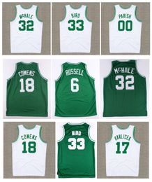 Throwback BILL 6 RUSSELL Celtices Custom Basketball Jerseys DAVE 18 COWENS JOHN 17 HAVLICEK KEVIN McHALE LARRY 33 BIRD ROBERT 00 PARISH Len Bias Groen Wit Maat S-3XL