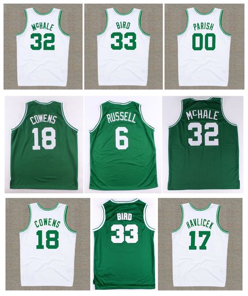 Retroceso BILL 6 RUSSELL Celtices Camisetas de baloncesto personalizadas DAVE 18 COWENS JOHN 17 HAVLICEK KEVIN McHALE LARRY 33 BIRD ROBERT 00 PARROQUIA Len Bias Verde Blanco Tamaño S-3XL