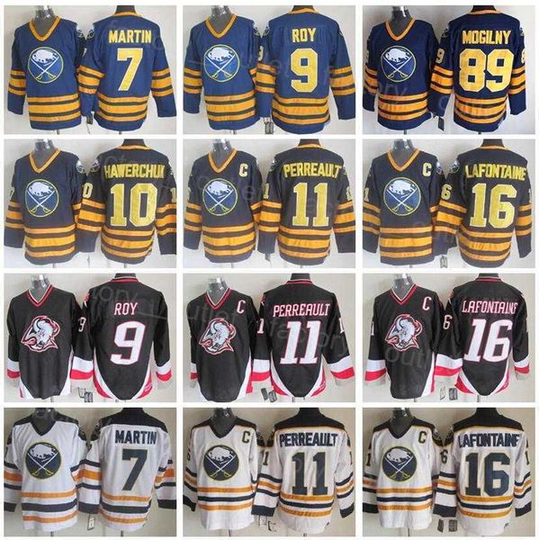 Throwback Buffalo Retro Sabres Hockey 10 Hawerchuk Jersey 11 Gilbert Perreault 89 Mogilny 16 Pat LaFontaine 7 Rick Martin 9 Derek Roy''Nhl''Camisa