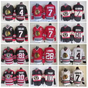 Throwback Chicago Retro Blackhawks Hockey 81 Marian Hossa Jersey 28 Steve Larmer 4 Bobby Orr 7 Chris Chelios 10 Patrick Sharp Vintage Classi 2665 5717