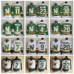 Throwback Dalla Retro Stars Hockey 4 Craig Hartsburg Jersey 20 Dino Ciccarelli 1 Gump Worsley 11 JP PARIJS 30 Jon Casey 9 Mike Modano 7 Neal''Nhl''Shirt