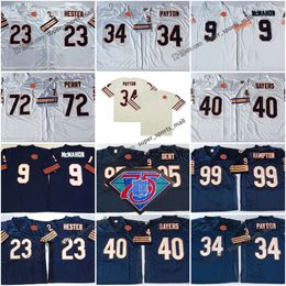 Throwback Football 34 Walter Payton Jerseys 41 Brian Piccolo 72 William Perry 51 Dick Butkus 50 Mike Singletary 40 Gale Sayers 9 Jim McMahon met patches gestikt
