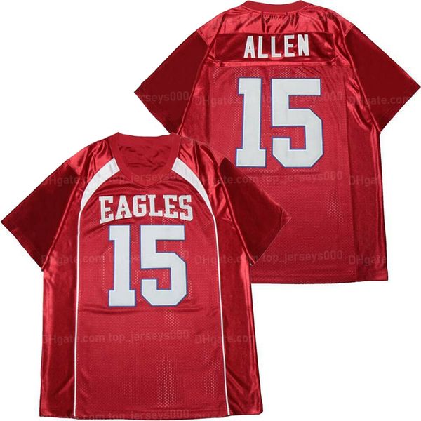 Maillots de football de lycée J Allen #15, maillot rouge avec nom et numéro cousus