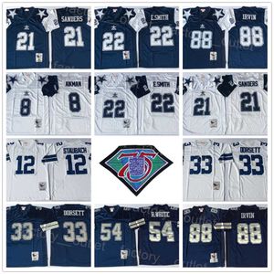 Throwback Mitchell en Ness Football 8 Troy Aikman Jersey 75th 21 Deion Sanders 22 Emmitt Smith 33 Tony Dorsett 54 Randy White 88 Michael Irvin 12 Roger Staubach ncaa