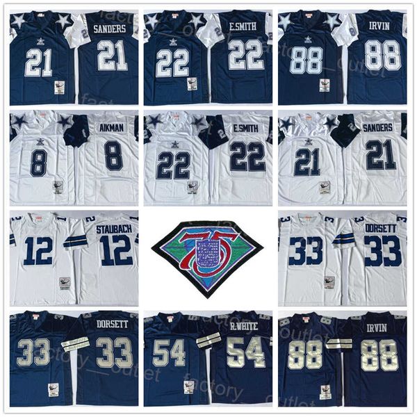 Retour Mitchell et Ness Football 8 Troy Aikman Jersey 75e 21 Deion Sanders 22 Emmitt Smith 33 Tony Dorsett 54 Randy White 88 Michael Irvin 12 Roger Staubach ncaa