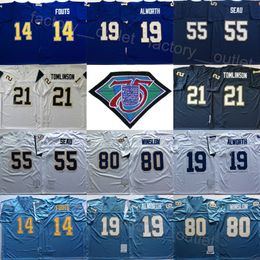 Throwback Vintage Football 14 Dan Fouts Jersey 75e verjaardag 55 Junior Seau 19 Lance Alworth 80 Kellen Winslow 21 LaSainian Tomlinson 1987 1984 Retro -uniform