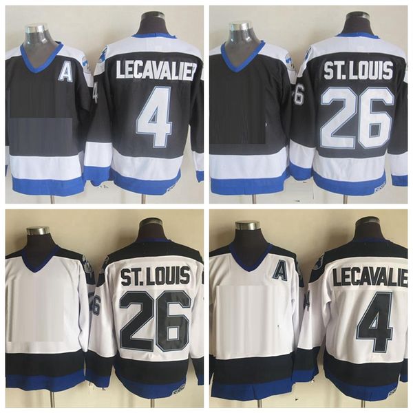 Camisetas de hockey vintage para hombre 26 Martin St. Louis 4 Vincent Lecavalier Camisas cosidas Retro Negro Blanco Un parche M-XXXL