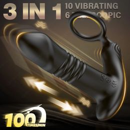 Vibrador anal de empuje con anillo de polla prostata masajeador enchufe control remoto de control sexual para hombres y pareja 240524