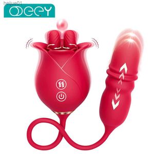 Thrusting Dildo Vibrator Rose Speelgoed voor Vrouwen Clitoris Tepel Likken Stimulator Anale G Spot Koppels Masturbator Adult Sex Toys 18 L230518