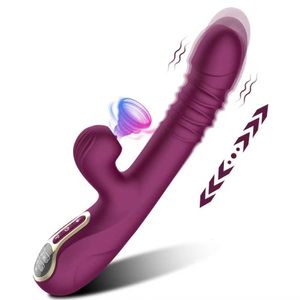 Thrusting Pushing Vibrator Seksspeeltje voor Vrouwen Clitoris G-spot Stimulator Tong Likken Automatische Telescopische Vrouwelijke Masturbatie