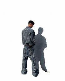Thug Clu Denim Set 23FW Automne Handmade Wed Denim Jacket Jeans Set Haute Qualité Marque De Luxe Designer Fi Vintage Unisexe N4JX #
